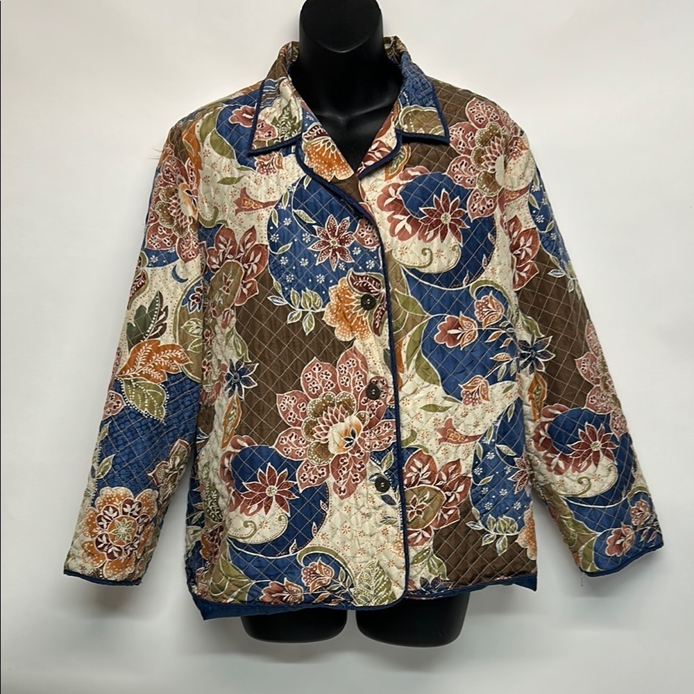 Floral Quilted Jacket silk size 14 P Alfred Dunner